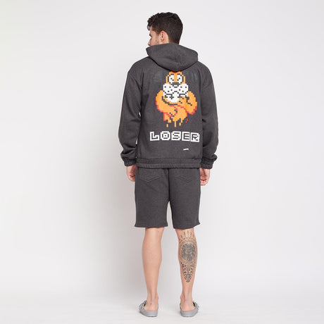 Charcoal Loser Graphic Hoodie & Shorts Combo Set Clothing Set Fugazee 