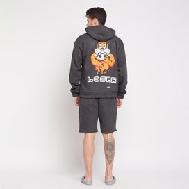 Charcoal Loser Graphic Hoodie & Shorts Combo Set