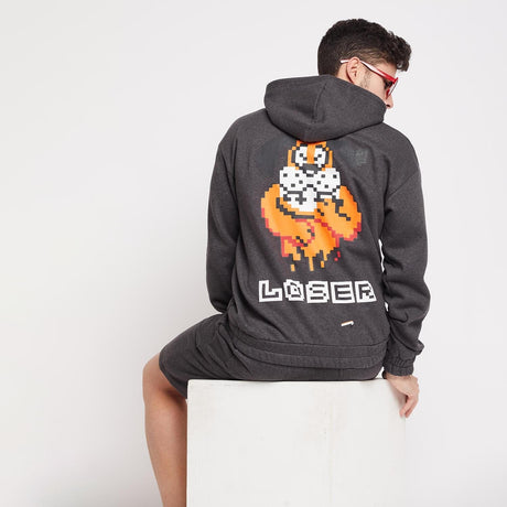 Charcoal Loser Graphic Hoodie & Shorts Combo Set