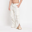White Twill Flared Cargo Pants Trousers Fugazee 