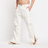 White Twill Flared Cargo Pants Trousers Fugazee 