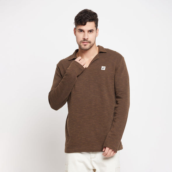 Brown Melange Cuban Long Sleeves Sweatshirt
