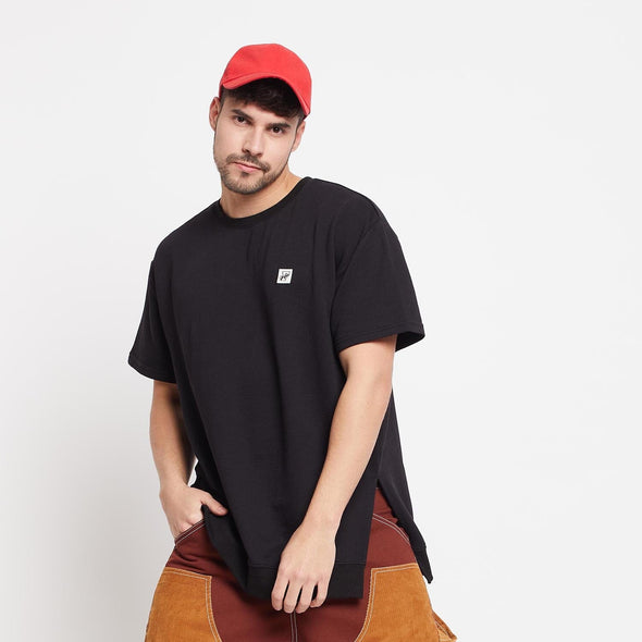 Black Oversized Side Slit Tee