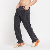 Grey Contrast Stitched Panel Jeans