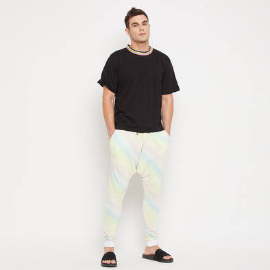 Rainbow Drop Crotch Joggers and Black Oversized Tshirt Combo Clothing Set