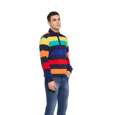 Multi Coloured Stripe Long-sleeve Polo Neck Tee