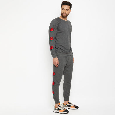 CHARCOAL OVERSIZED ROSE PATCHED TRACKSUIT