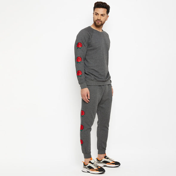 CHARCOAL OVERSIZED ROSE PATCHED TRACKSUIT