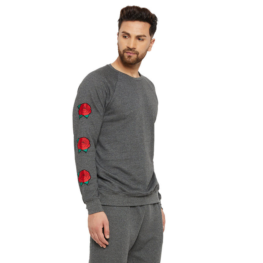 CHARCOAL OVERSIZED ROSE PATCHED SWEATSHIRT