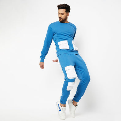 Petrol Blue Oversized Contrast Pocket Combo Tracksuit