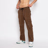 Brown Flared Contrast Stitch Cargo Trackpants