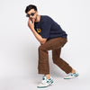 Brown Flared Contrast Stitch Cargo Trackpants