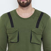 Olive Chest Pocket Taped Sweatshirt Sweatshirts - Fugazee