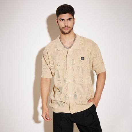 Beige Crochet Knitted Shirt Shirts Fugazee 