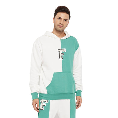 Green & White Cut-Sew Hoodie