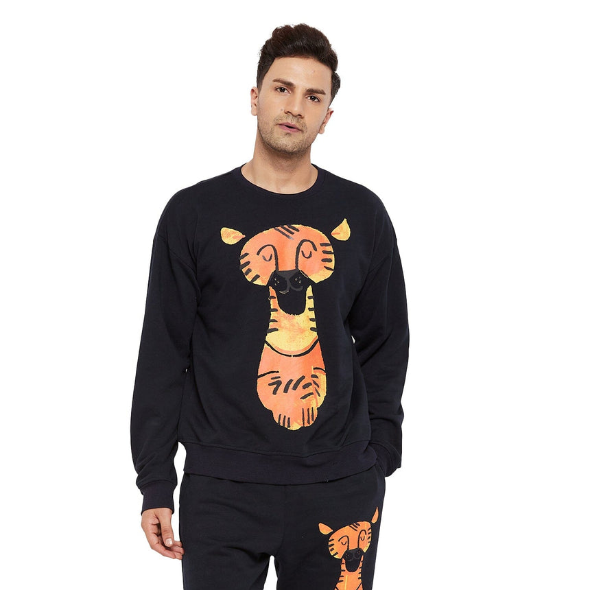 Navy Sleepy Tiger Oversized Graphic Sweatshirt