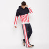 Navy Stripped Hooded Sweatshirt & Boot-Cut Trackpants Clothing Set