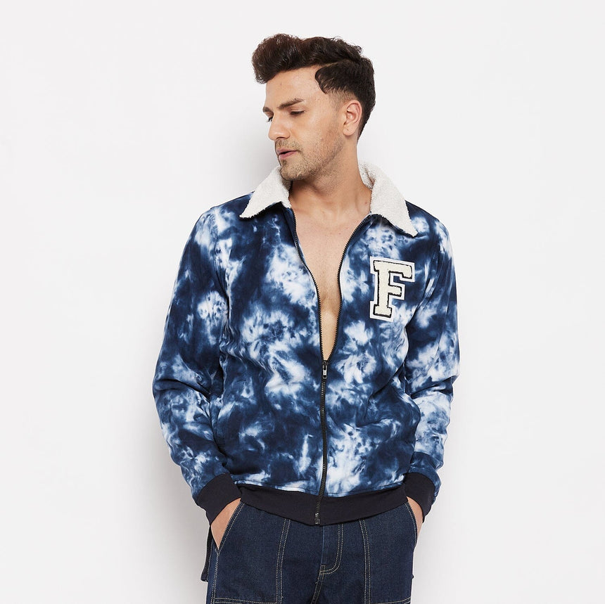 Blue Tie-Dye Sherpa Varsity Jacket Jackets Fugazee 