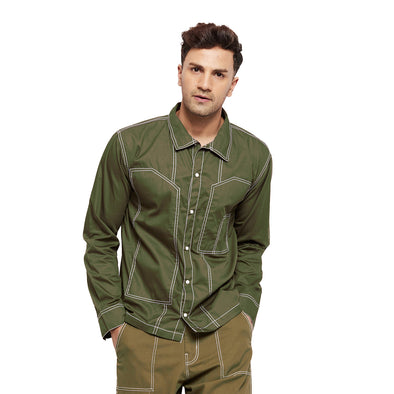Olive Contrast Stitch Carpenter Shirt