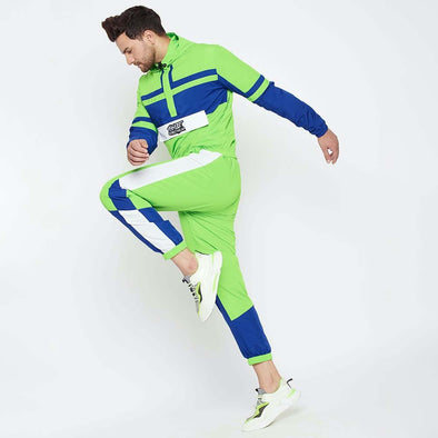 Lime Green Color blocked Matching Tracksuit