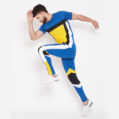 Electric Blue Cut & Sew Tshirt & Sweatpants Combo Suit Suits - Fugazee