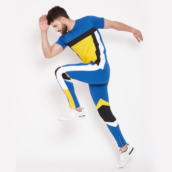 Electric Blue Cut & Sew Tshirt & Sweatpants Combo Suit Suits - Fugazee
