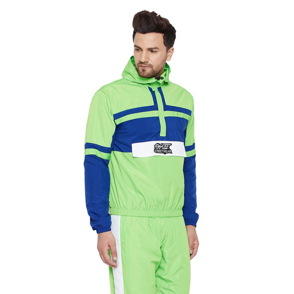 Lime Green Color blocked Hooded Jacket