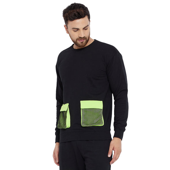 Black Oversized Contrast Neon Pocket Sweatshirt