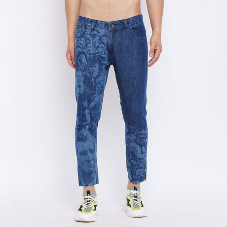 Blue Faces Lasered Cropped Denim Jeans Fugazee 