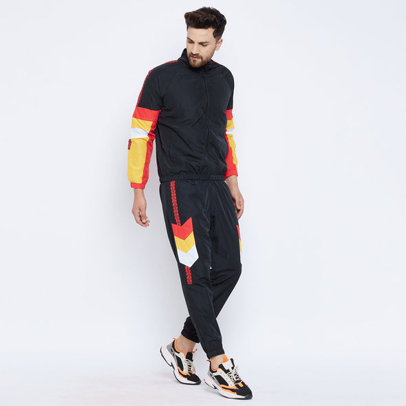 Black Cut and Sew Taped Wind Cheater Tracksuit