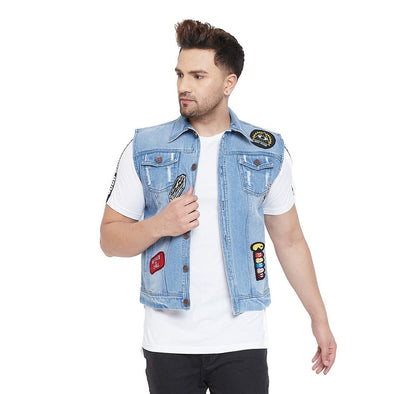 Blue Tattooed Denim Jacket Jackets - Fugazee