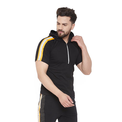 Black Neon Orange Reflective Hooded Tshirt T-Shirts - Fugazee