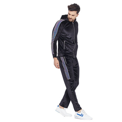 Black Velour Reflective Tape Combo Tracksuit
