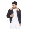 Black Fleece Fur Collar Bomber Jacket