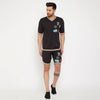 Black Mesh Tattooed Taped Tshirt and Shorts Combo Suit