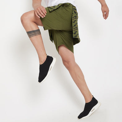 Olive Camo Print Layered Shorts