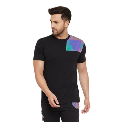 Black Rainbow Reflective Patched Tshirt