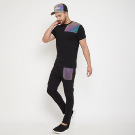 Black Rainbow Reflective Tshirt and Trackpants Clothing Set with Matching Cap