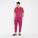 Magenta Washed Oversized Tshirt & Trackpants Clothing Set