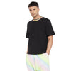Black Oversized Rainbow Neck Tshirt