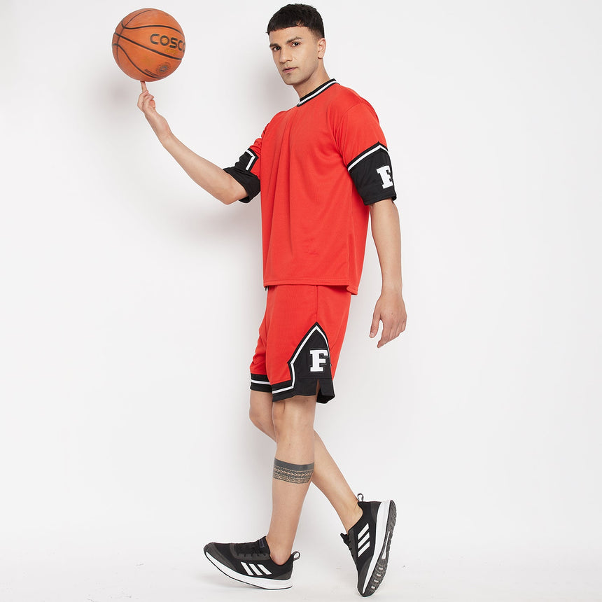 Red Mesh Basketball Tshirt And Shorts Clothing Set Clothing Set Fugazee 