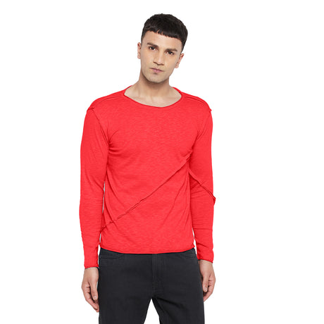 Red Slub Pleated Longsleeve Tee T-shirts Fugazee 