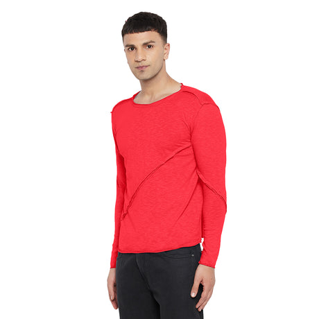 Red Slub Pleated Longsleeve Tee