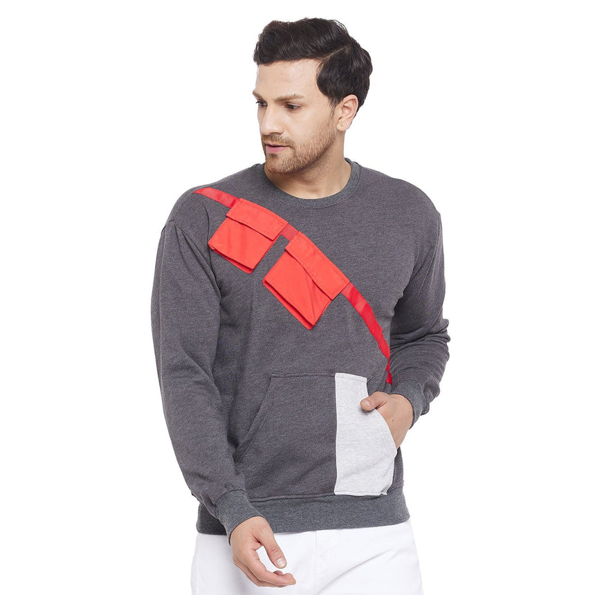 Charcoal Contrast Patch Pocket Sweatshirt Sweatshirts Fugazee 