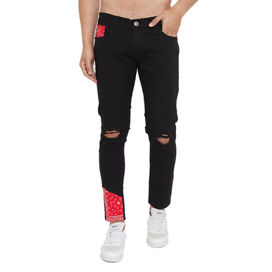Black Paisley Patched Denim