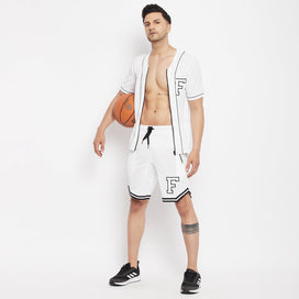 White Mesh BaseBall Shirt & Shorts Combo Suit