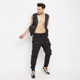 Black Tactical Zipped Gillet & Cargo Zipped Trackpants Clothing Set