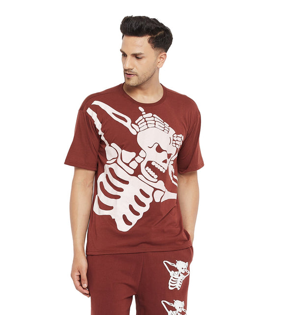 Brown Oversized Headache Printed Tshirt