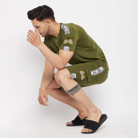 Olive Taped Tshirt & Shorts Combo Clothing Set