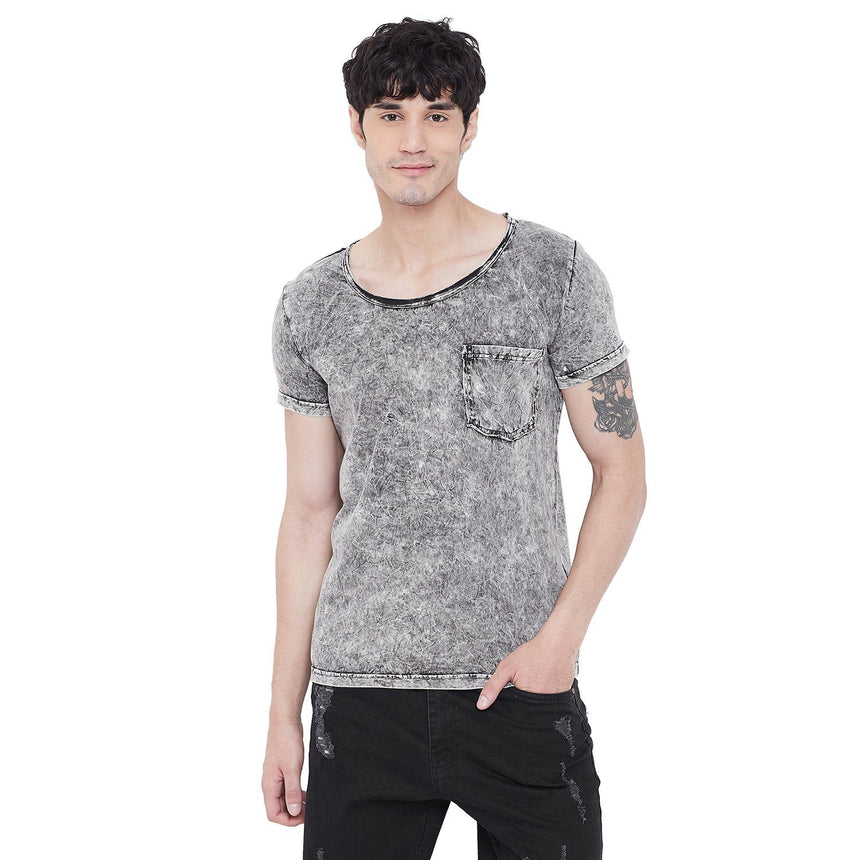 Acid Washed Deep Scoop Neck Tshirt T-Shirts - Fugazee